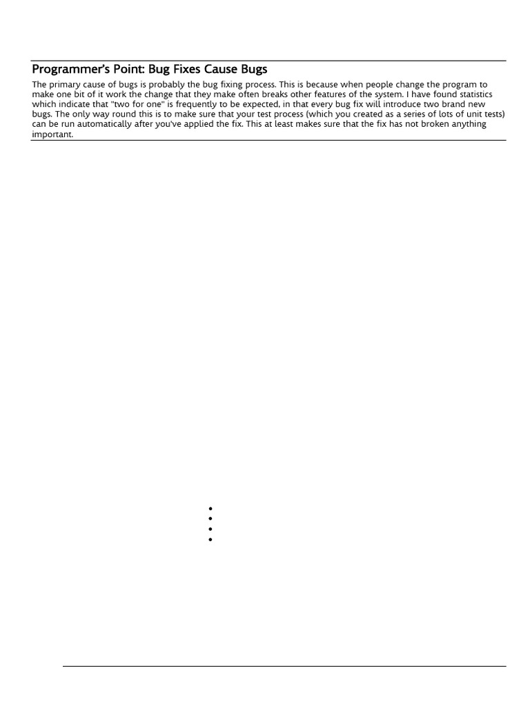 Point: Bug Fixes Cause Bugs: 5.8.3 Making Perfect Software | PDF ...