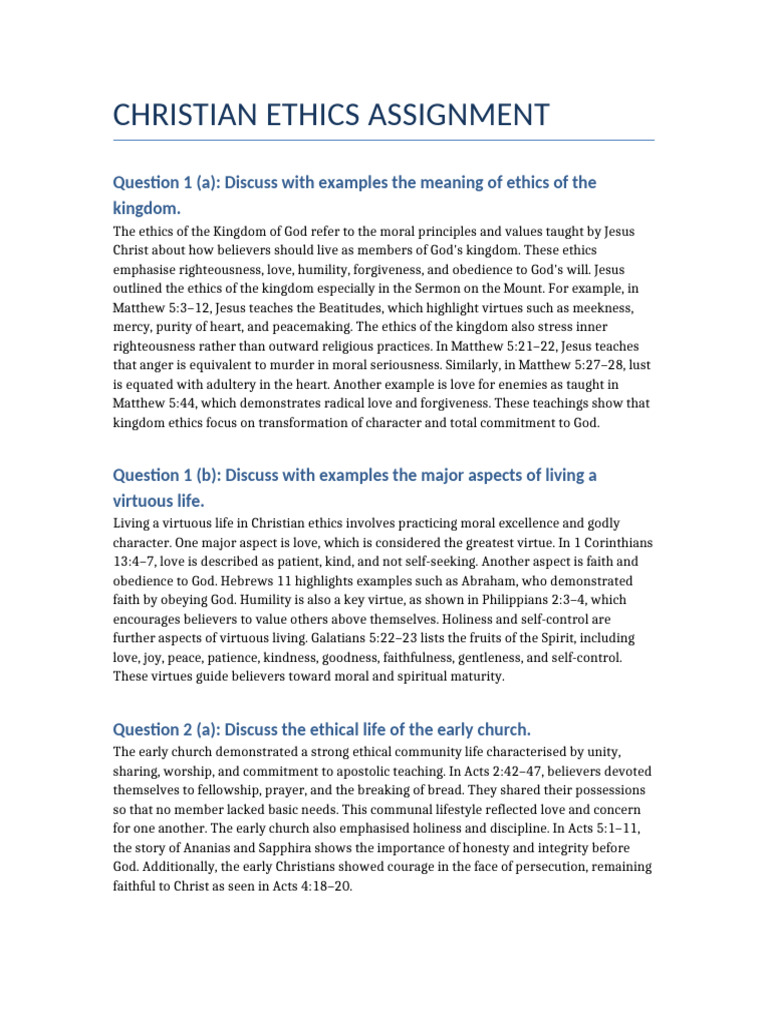 Christian Ethics Assignment | PDF | Virtue | Love