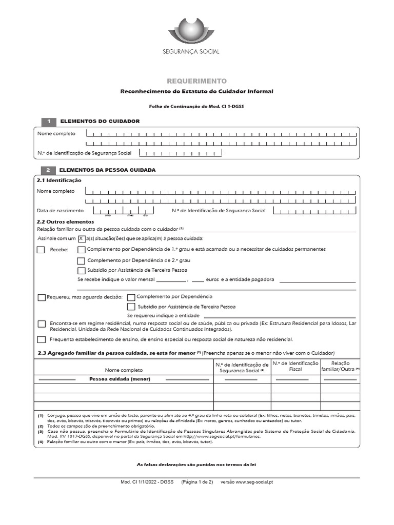 Folha de Continuacao Do Modci 1 Dgss | PDF | Avós | Parentesco
