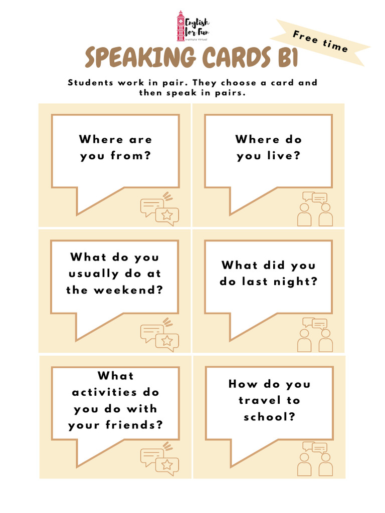 Free Time Speaking Activity Cards Worksheet | PDF