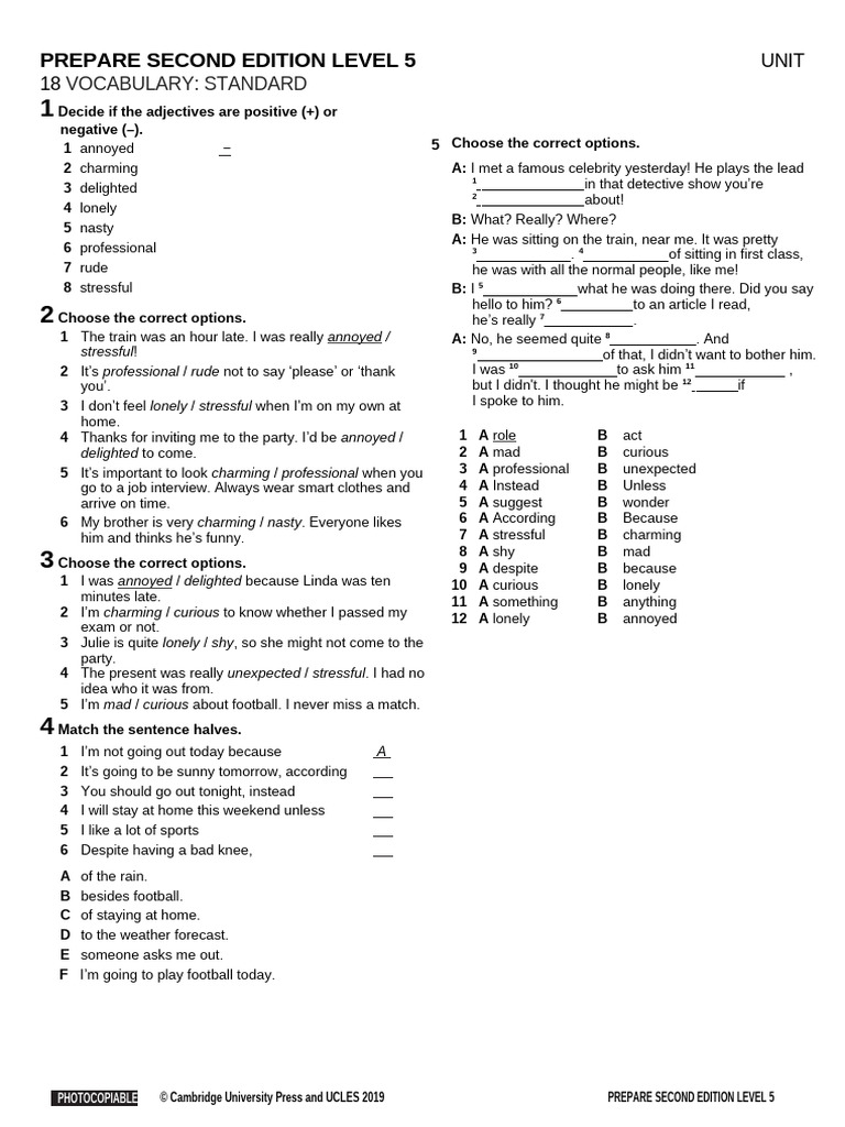 PREPARE 5 Vocabulary Standard Unit 18 | PDF