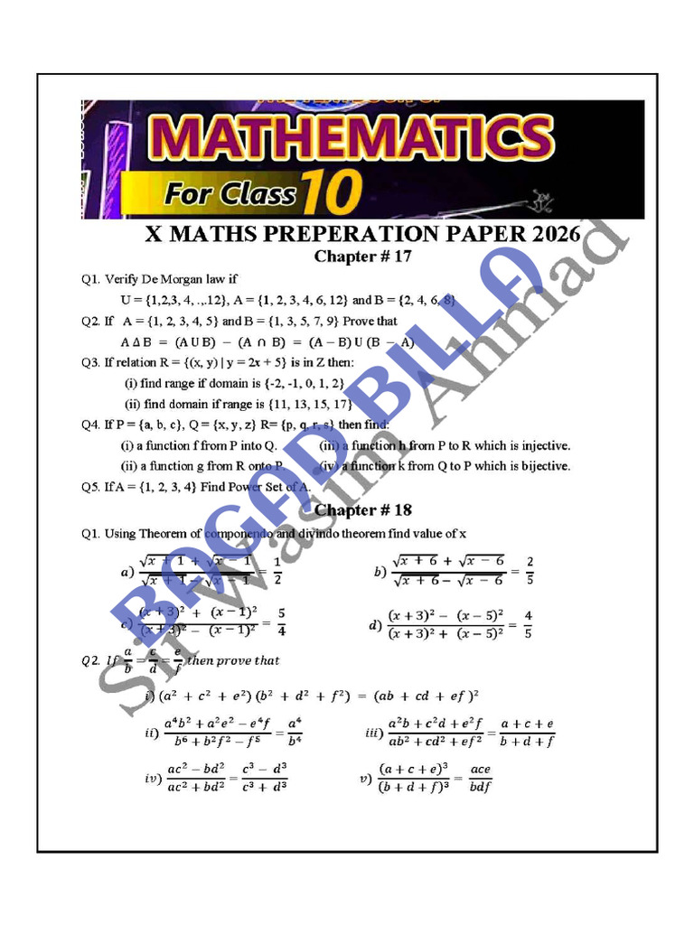 X Maths Target Paper 2026 - Sir Wasim Ahmad | PDF