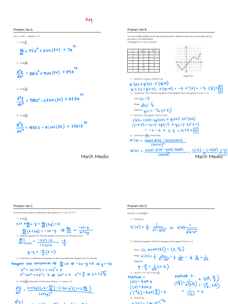 Review Lessons 3 3 3 5 Answer Key AP Calculus Math Medic | PDF ...