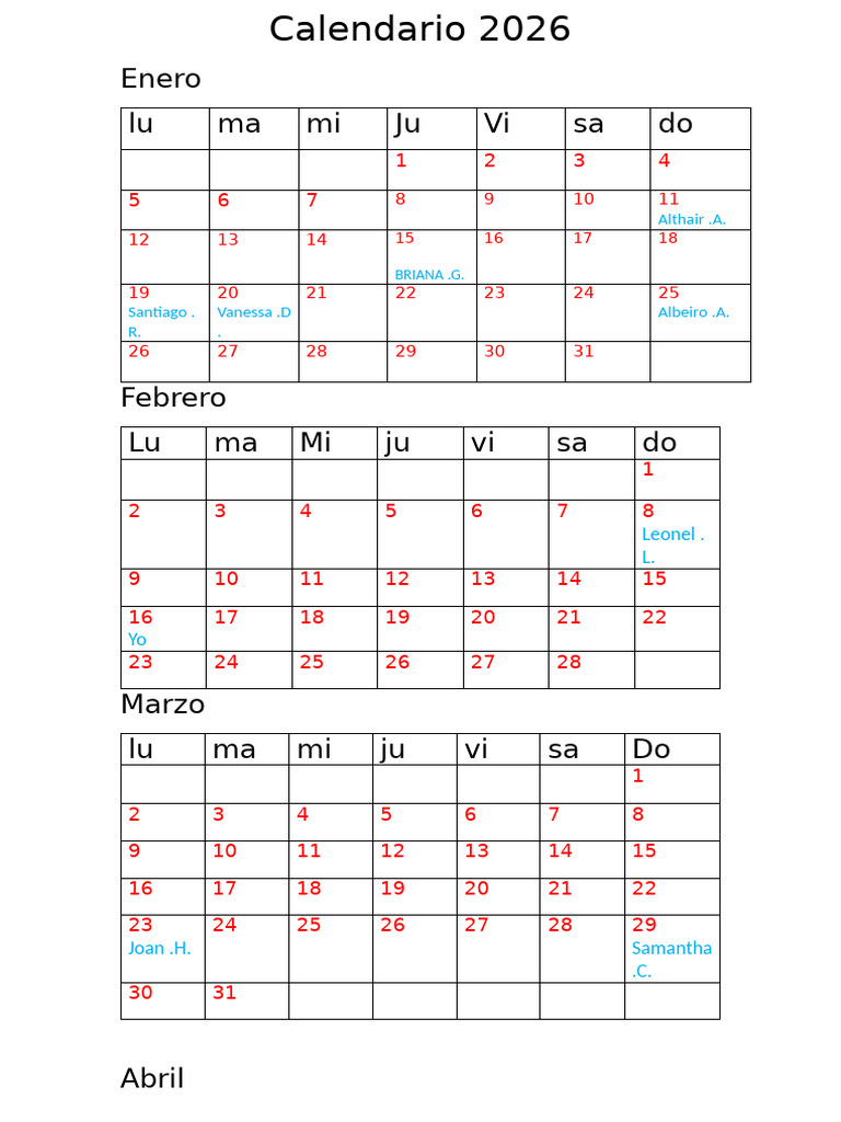 Calendario 2026 | PDF