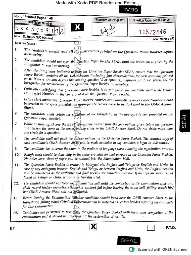 TSPSC Group 3 Question Paper 1 | PDF
