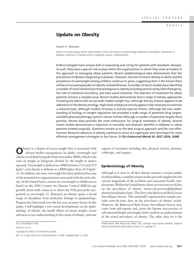 Update On Obesity 587jzkw3ux | PDF | Obesity | Body Mass Index