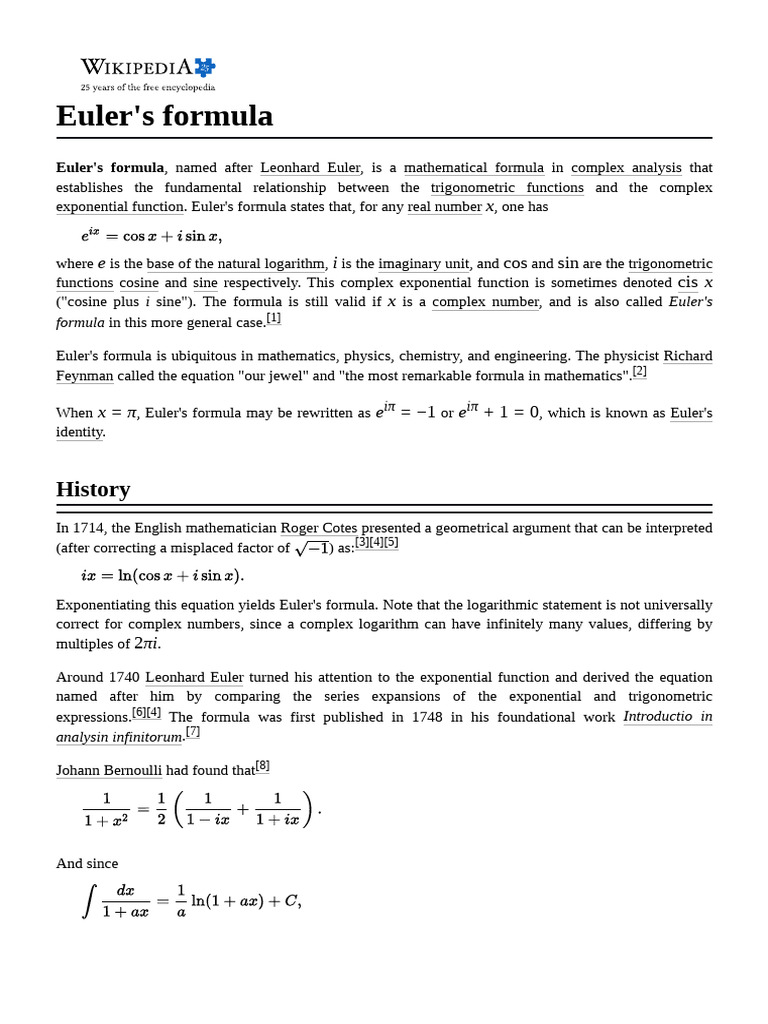 Euler's Formula | PDF | Trigonometric Functions | Exponential Function