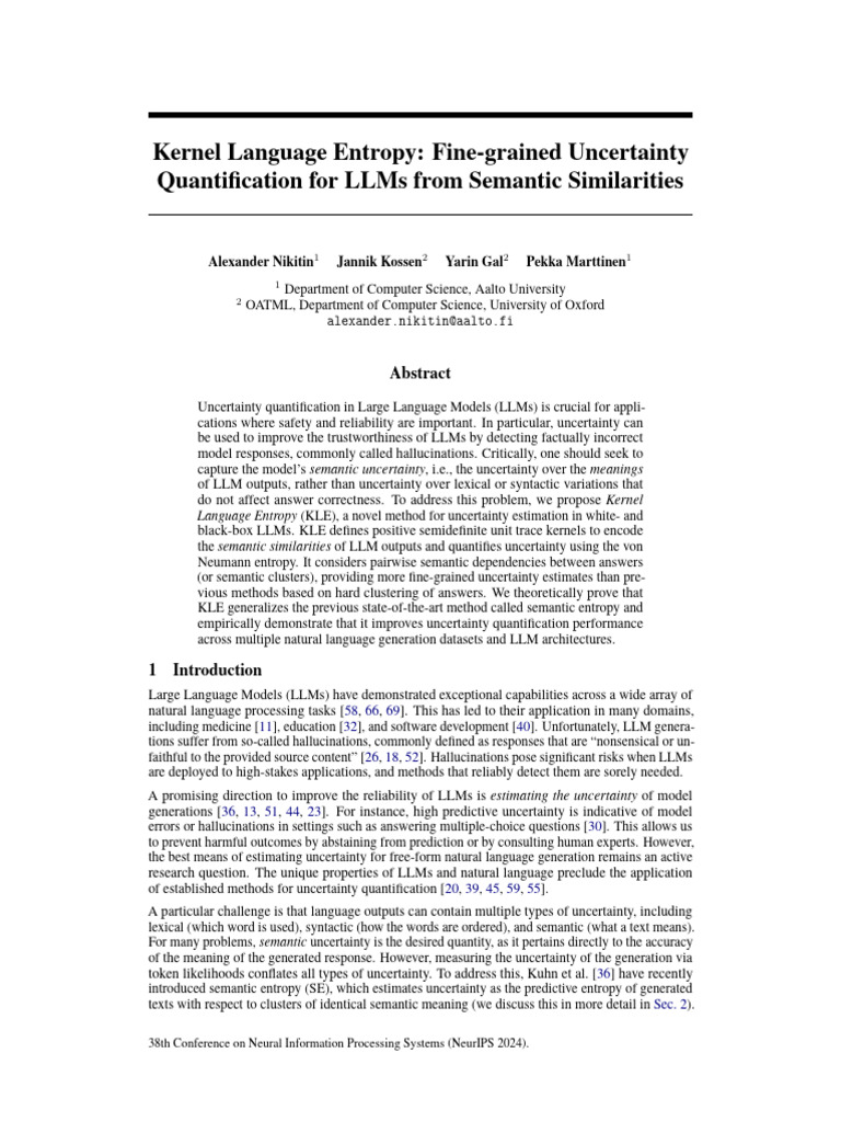 NeurIPS 2024 Kernel Language Entropy Fine Grained Uncertainty ...