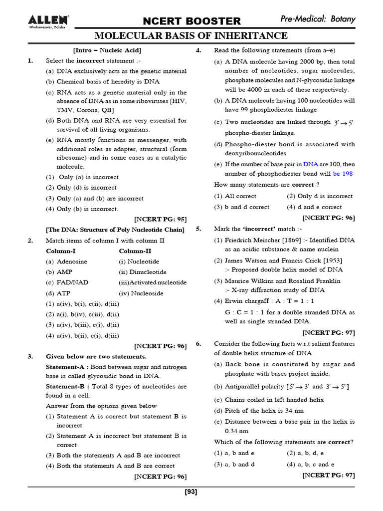 17 Molecular Basis of Inheritance - Neet - Bot - Ncert-Booster | PDF ...