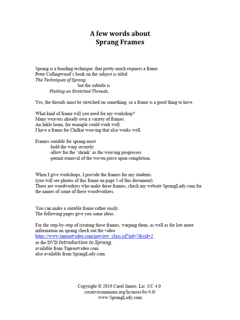A Few Words About Sprang Frames | PDF | Weaving | Pipe (Fluid Conveyance)