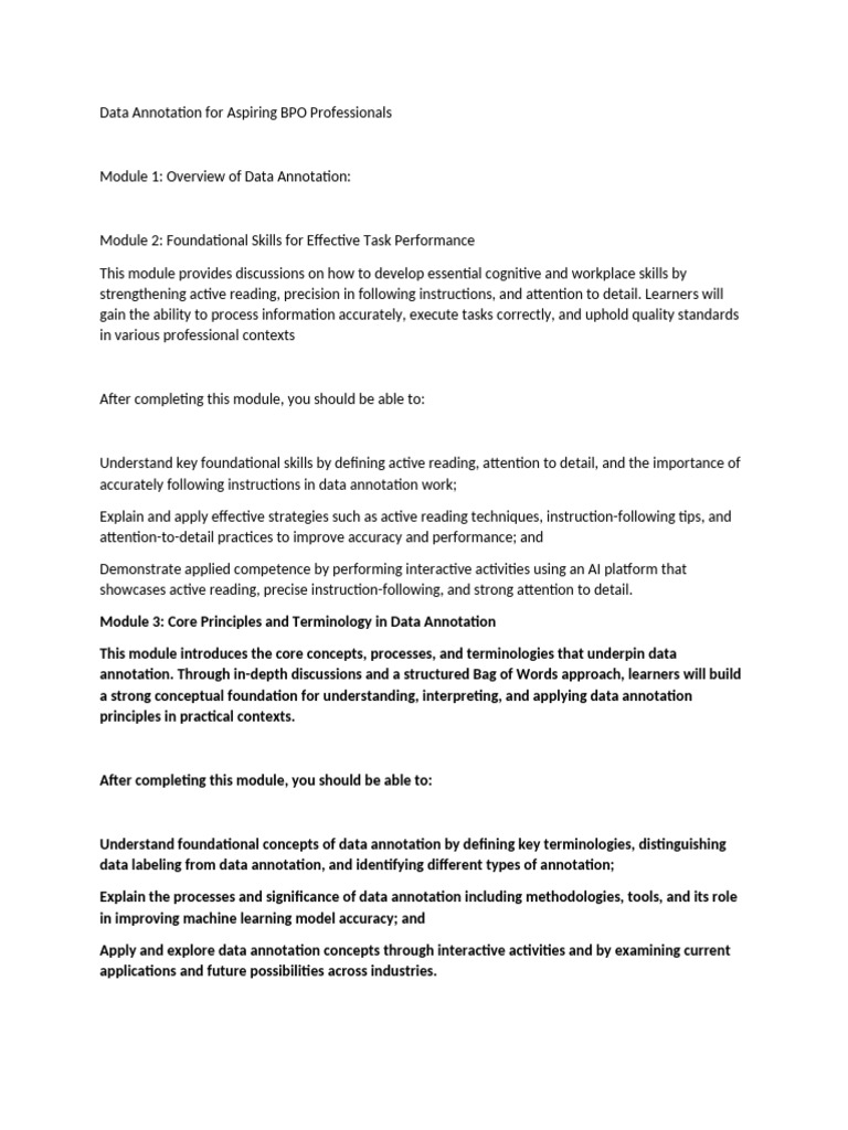 Data Annotation For Aspiring BPO Professionals | PDF | Critical ...