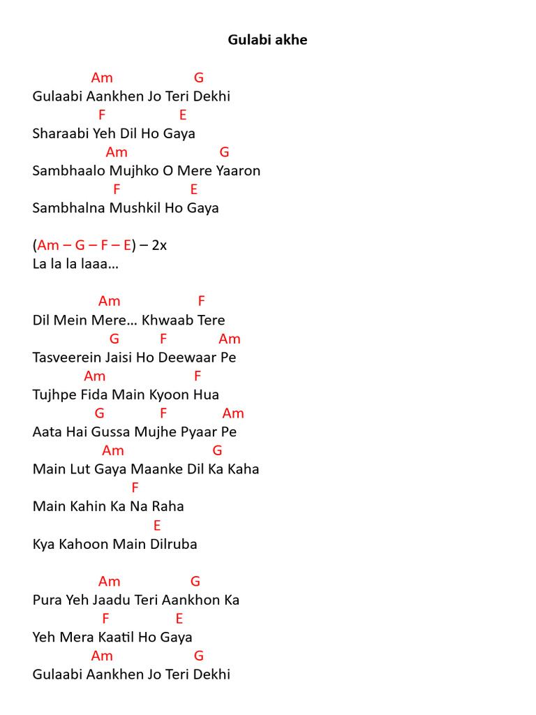 Gulabi Akhe Chords | PDF