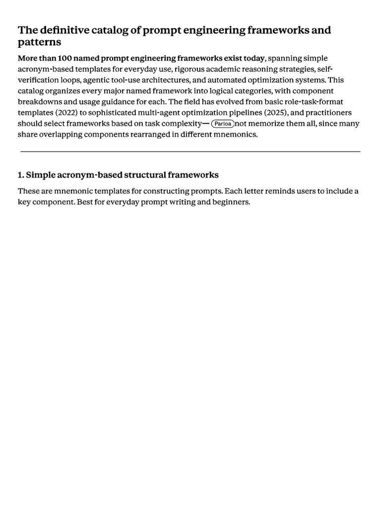 The Definitive Catalog of Prompt Engineering Frameworks and Patterns | PDF