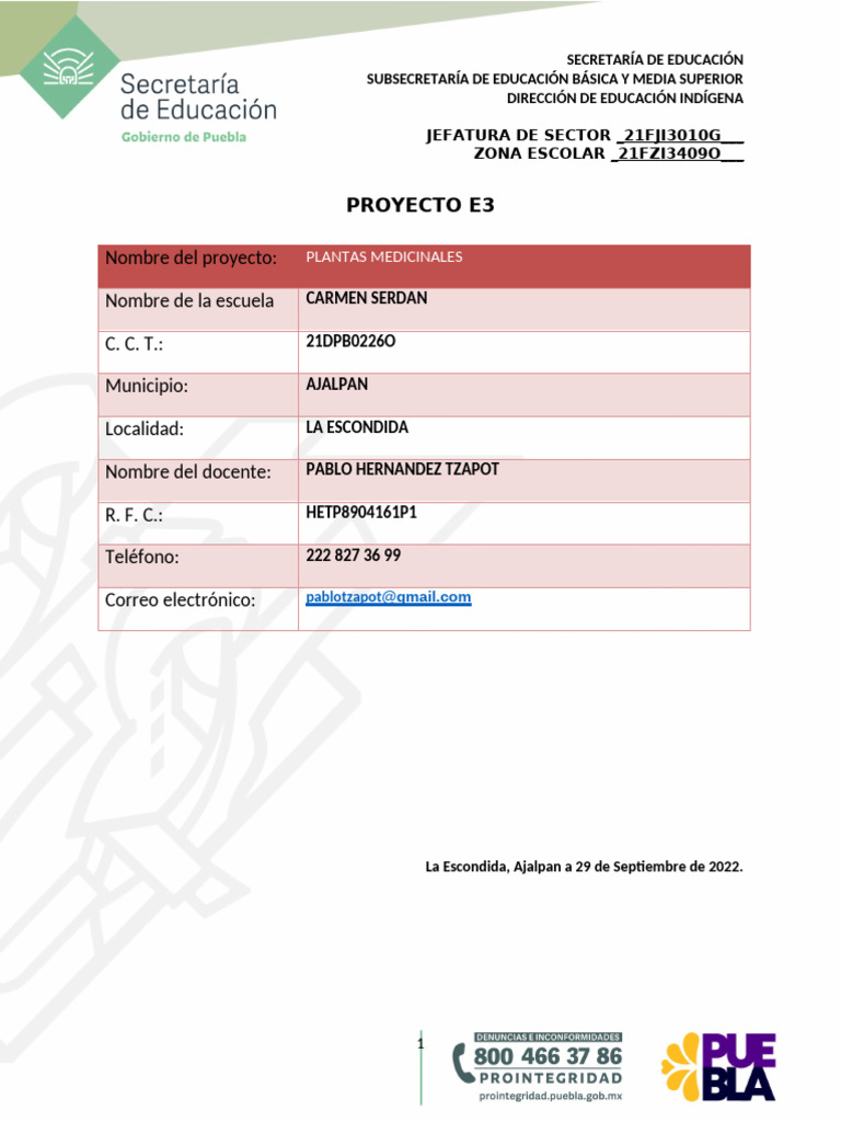 Proyecto E3 Plantas Medicinales 21dpb0226o | PDF | Educación primaria ...