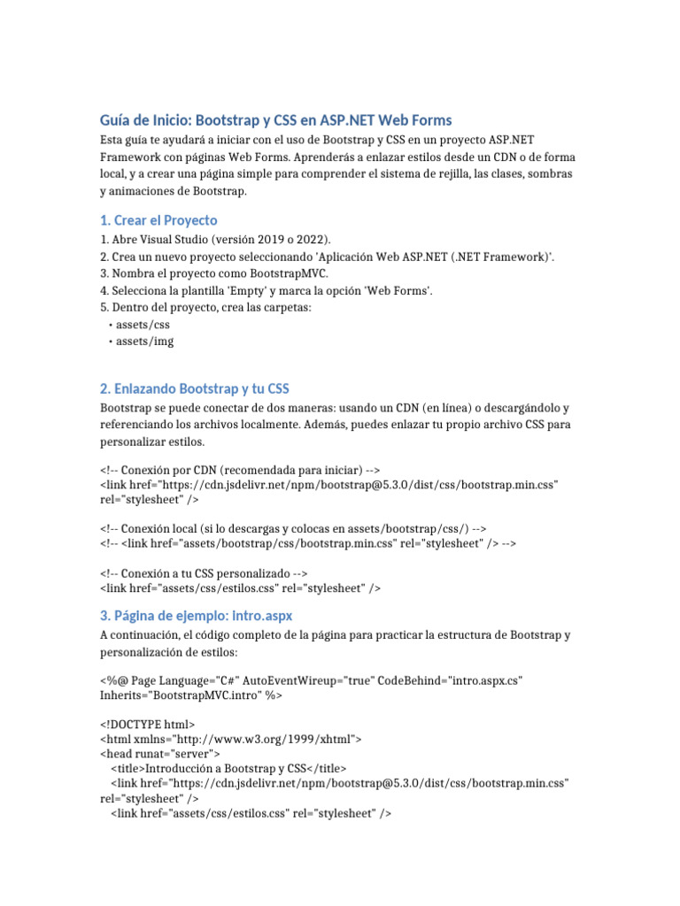 Guia Inicio Bootstrap CSS ASPX | PDF | Bootstrap (marco frontal ...