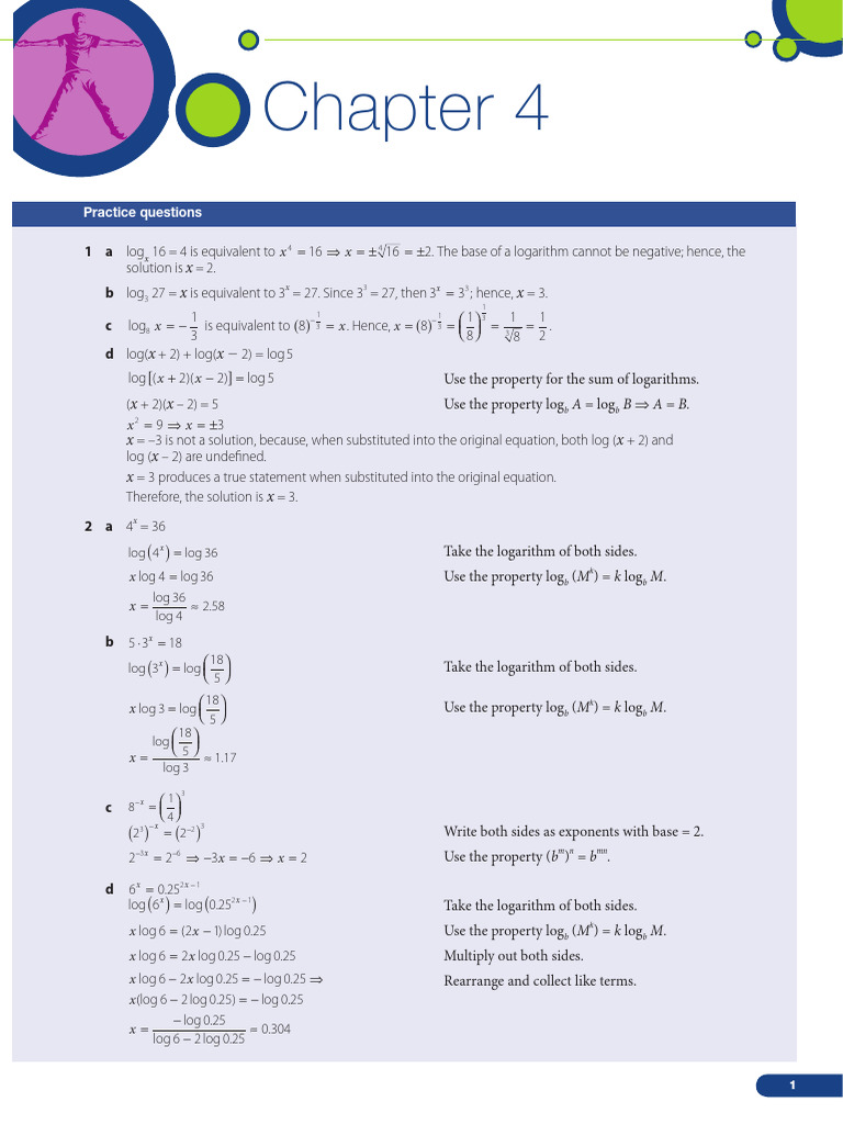 SL Chapter4 Practice Question Solutions | PDF | Logarithm | Exponential ...