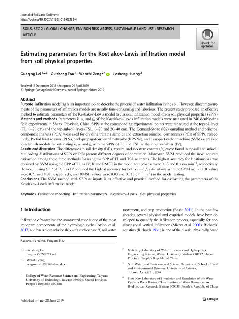 Estimating Parameters For The Kostiakov-Lewis Infiltration Model From ...