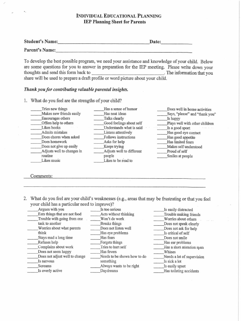 Parent Questionnaire | PDF