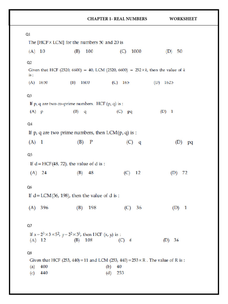 CH - 1 Real - Number - Worksheet | PDF