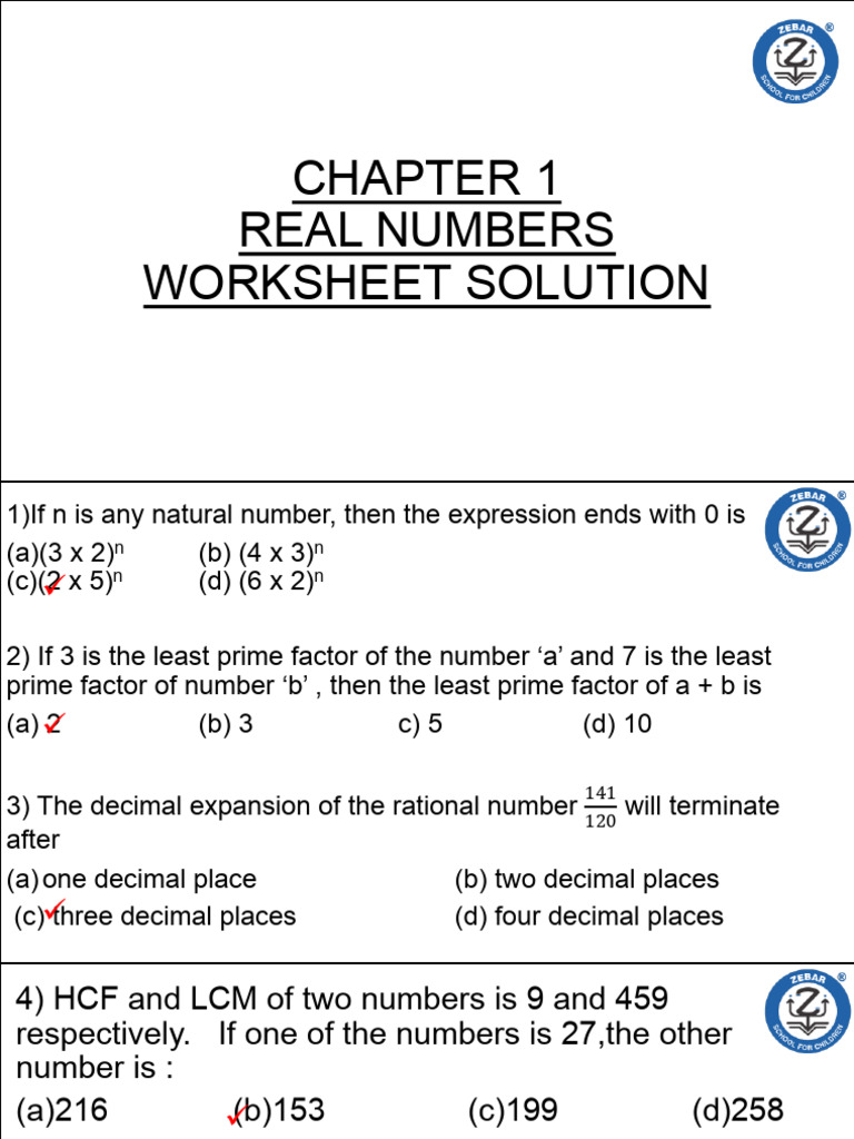 CH 1 Real Numbers Ws Stepwise Solutions | PDF | Numbers | Elementary ...