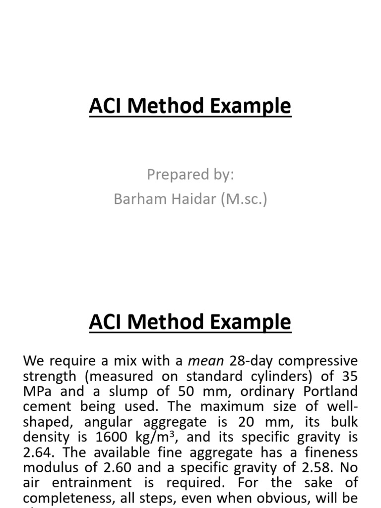 Aci Mix Design Example 1 | PDF | Concrete | Cement