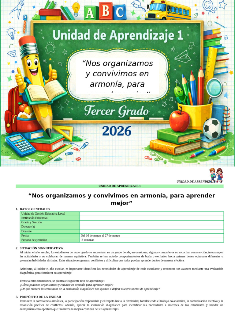 Unidad de Aprend. 1 - 3° | PDF | Aprendizaje | Evaluación