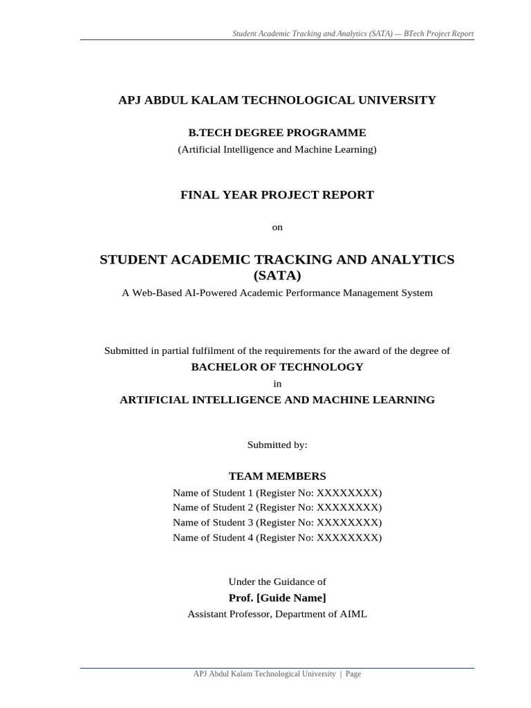 SATA BTech Project Report | PDF | Machine Learning | Analytics