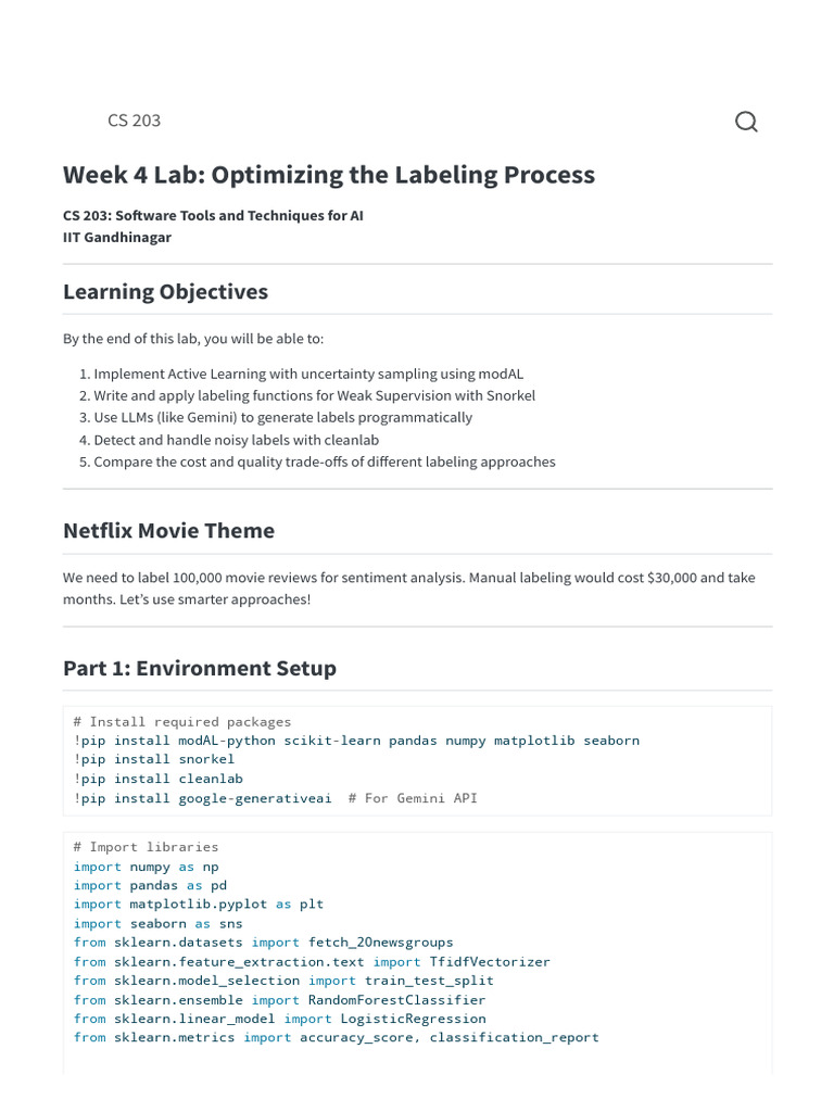 Week 4 Lab - Optimizing The Labeling Process - CS 203 - Softw... | PDF ...