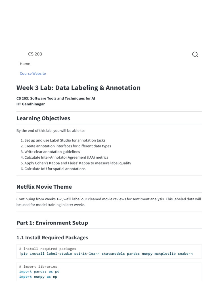 Week 3 Lab - Data Labeling & Annotation - CS 203 - Software T... | PDF