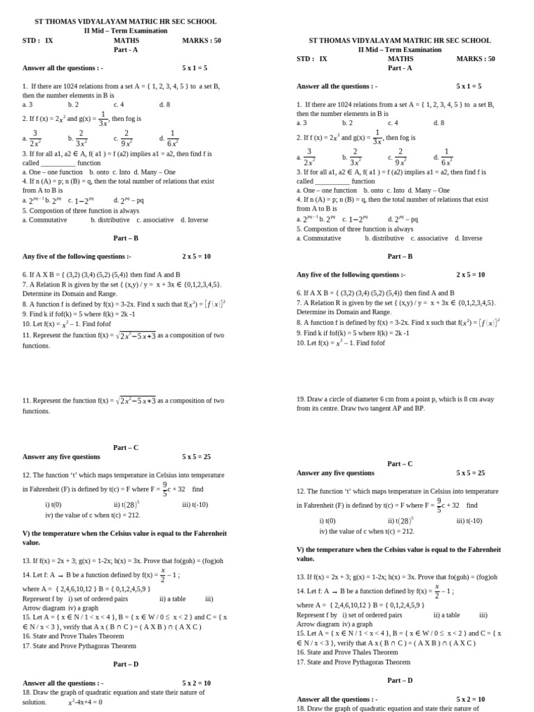 9th - Maths | PDF | Fahrenheit | Function (Mathematics)