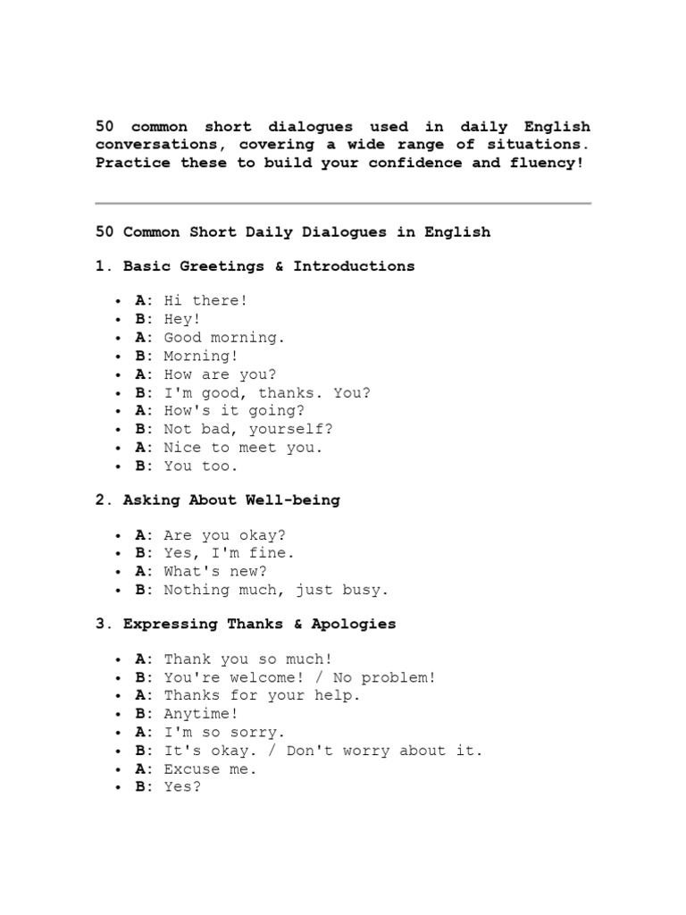 50 Common Short Dialogues Used in Daily English Conversations | PDF ...