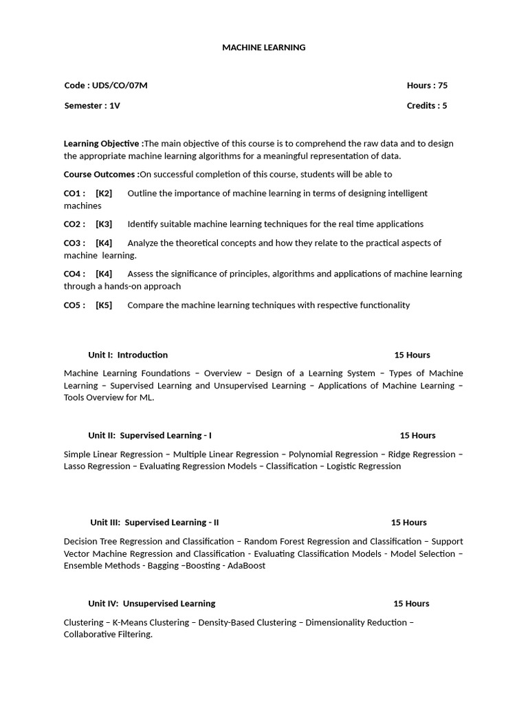 Uds Su 07m Machine Learning Syllabus | PDF