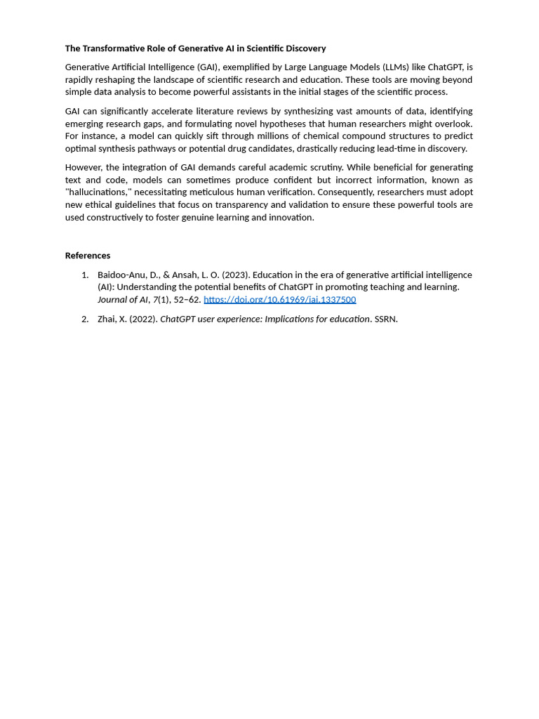 The Transformative Role of Generative AI in Scientific Discovery | PDF
