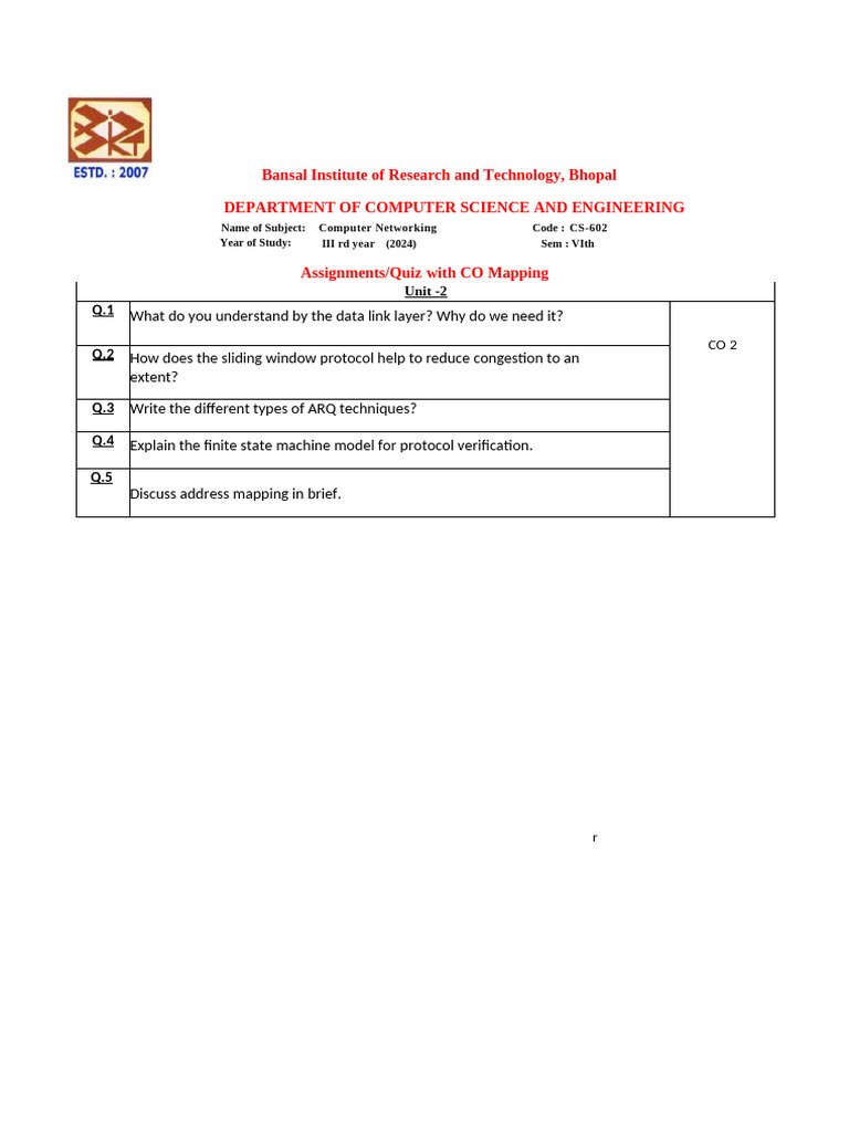 ASSIGNMENT 2 Computer Networking 6th Sem | PDF