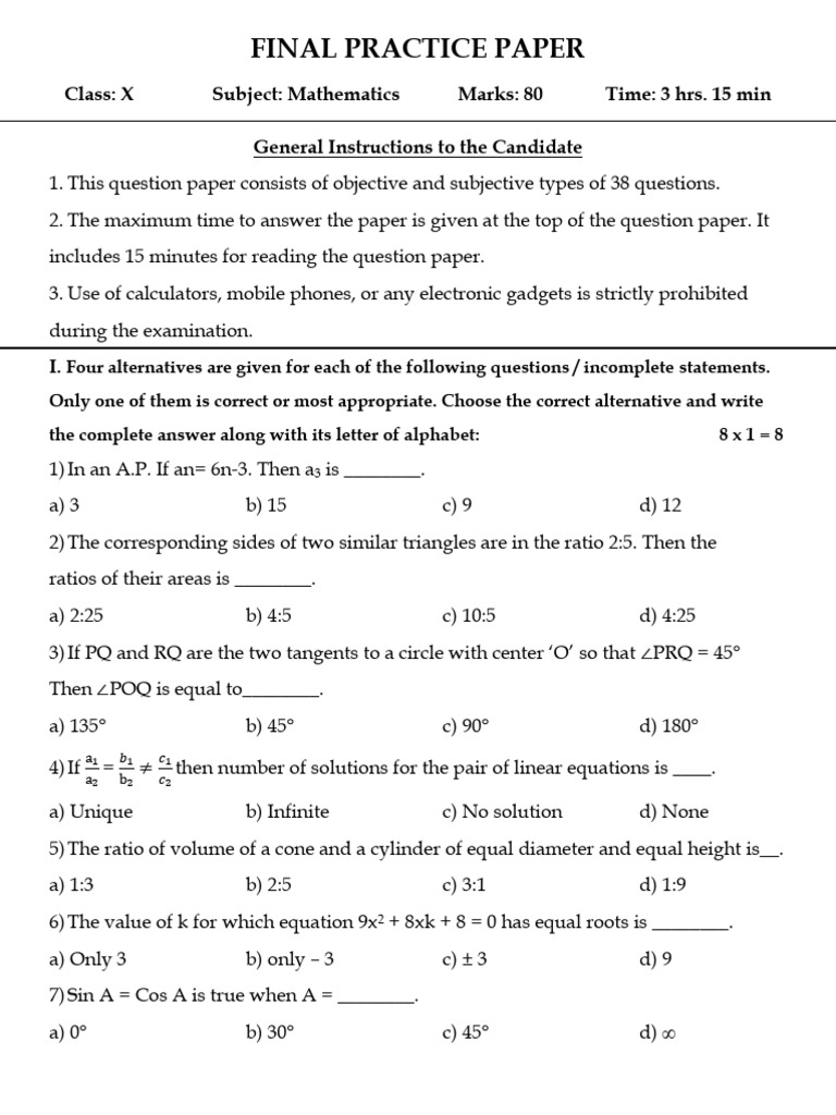 Final Model Practice Paper | PDF | Sphere | Area