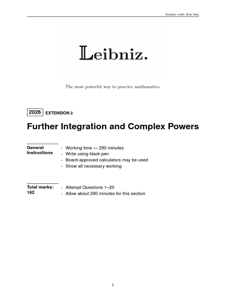 Further Integration and Complex Powers Questions | PDF | Equations ...