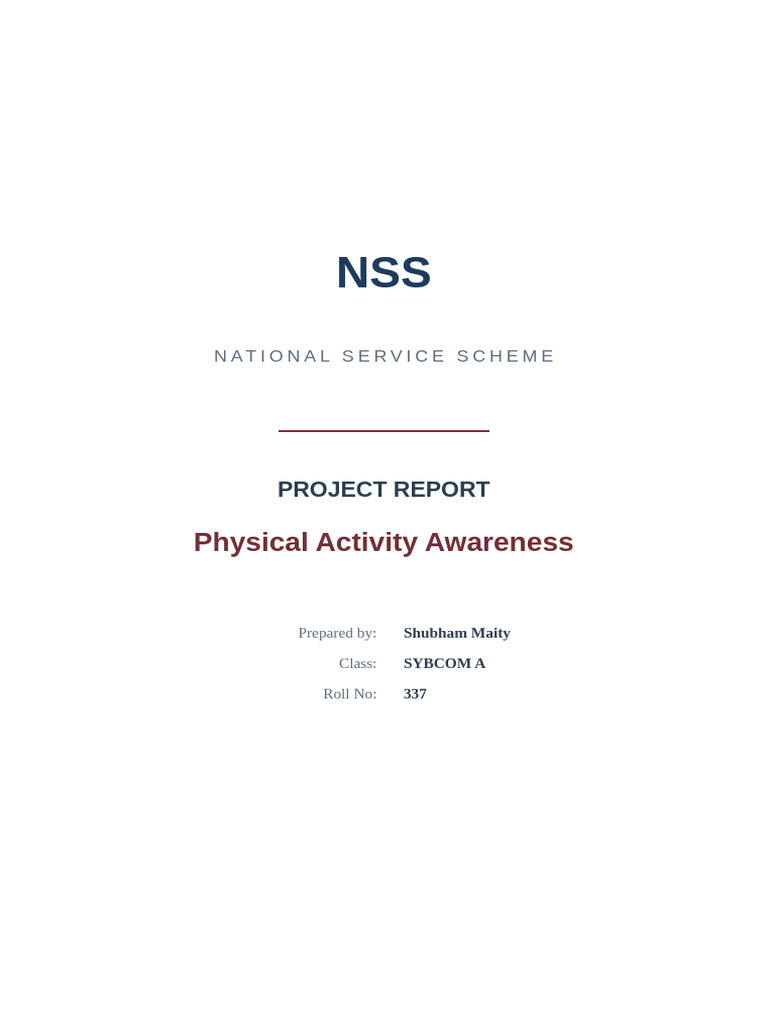 NSS Project Report Physical Activity Awareness | PDF