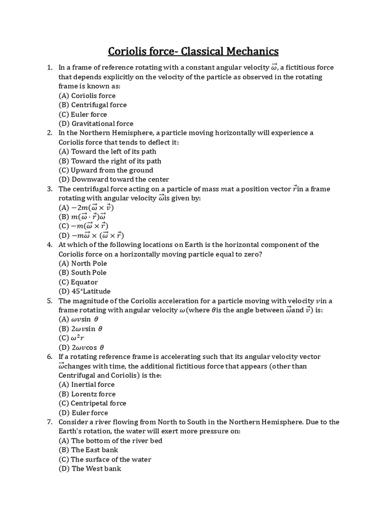 Coriolis Force - Classical Mechanics | PDF | Force | Acceleration