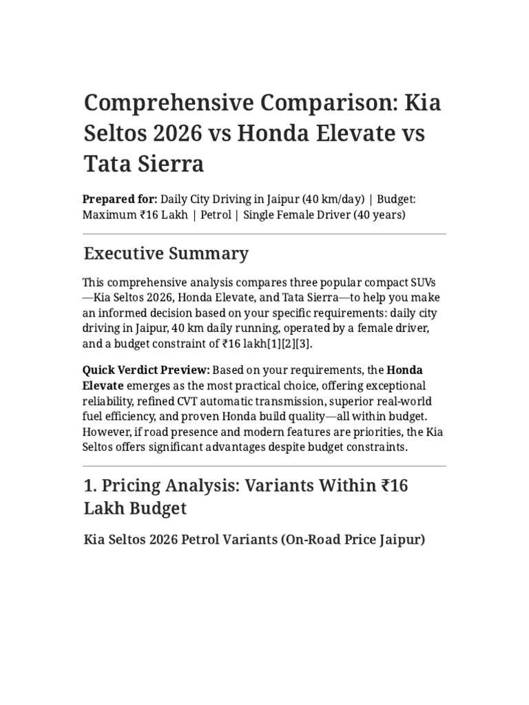 Comprehensive Car Comparison Report | PDF
