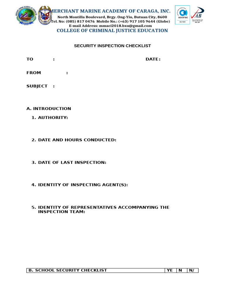 Security Inspection Checklist | PDF | Security Guard | Closed Circuit ...