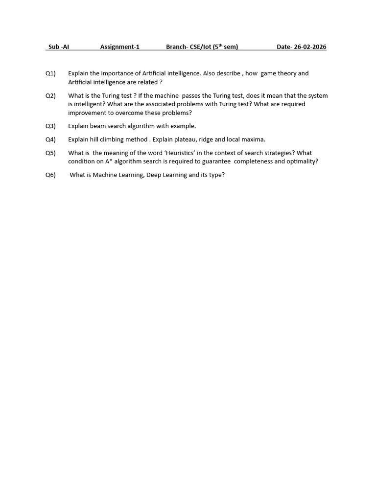 AI Assignment1 5th Sem QN | PDF