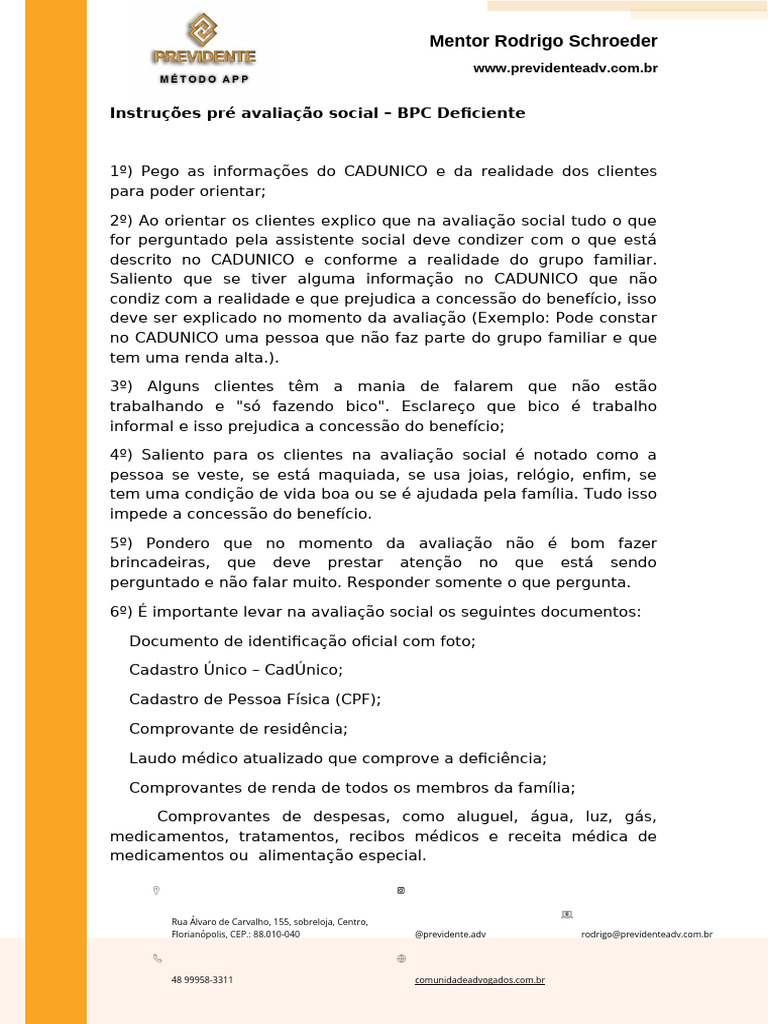 Instrucoes Pre Avaliacao Social BPC | PDF