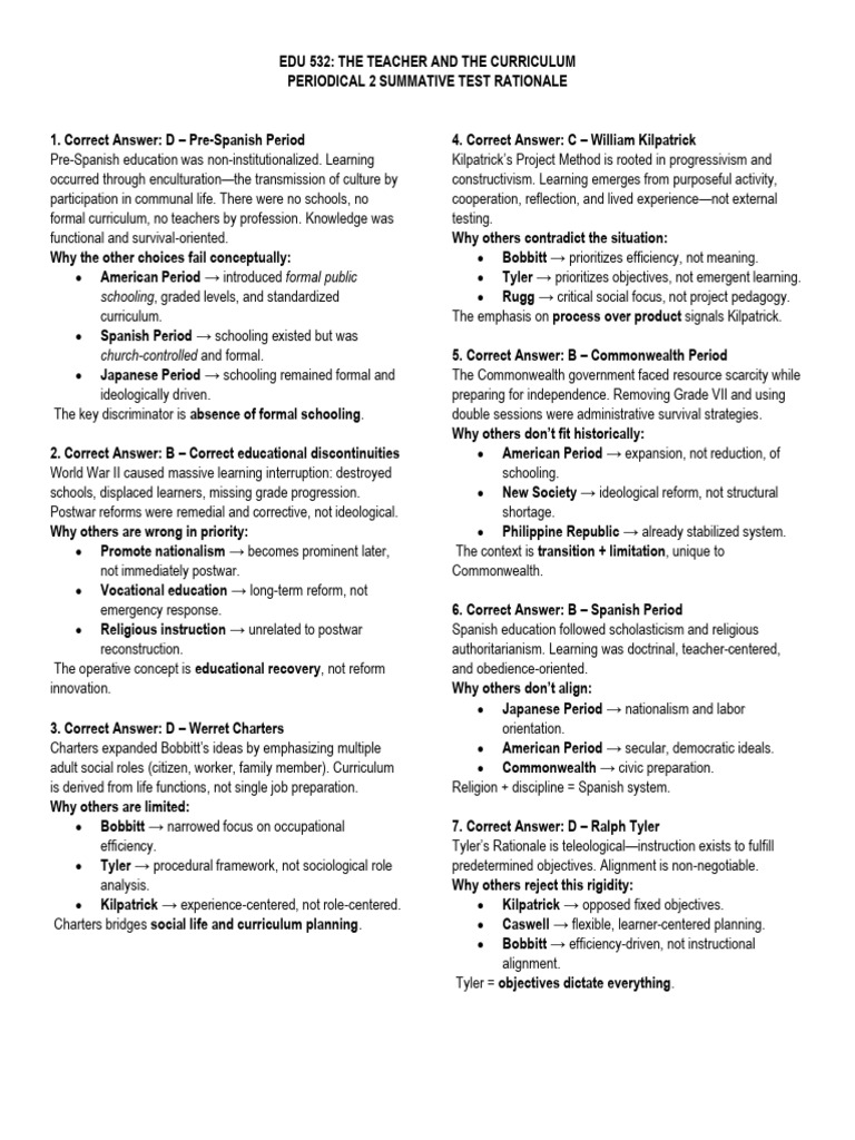 EDU 532 P2 Summative Test Rationale | PDF | Curriculum | Learning