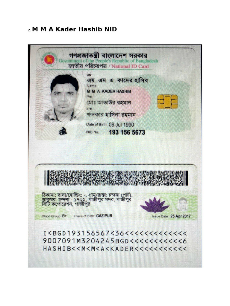 M M A Kader Hashib and His Nominee's NID | PDF