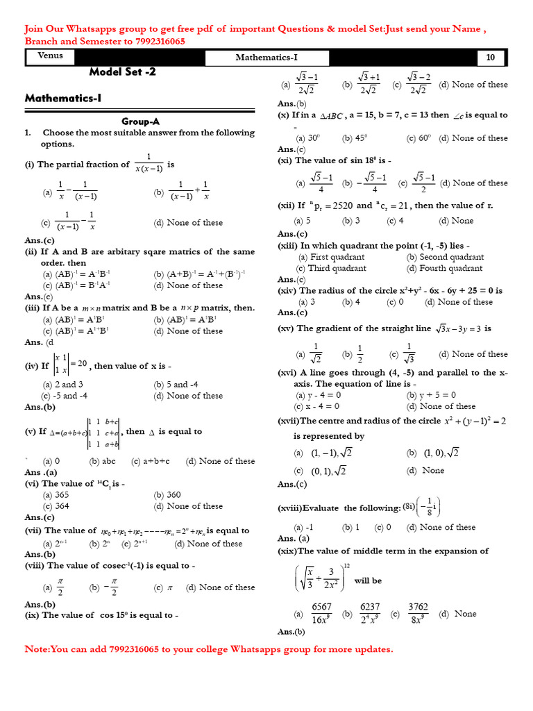 Mathematics-I Model Set - 2 | PDF | Cartesian Coordinate System | Geometry