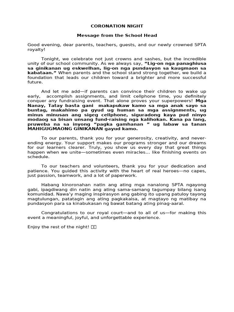 Coronation Night Message | PDF
