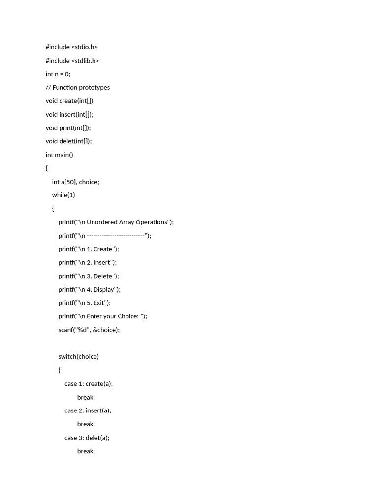 Program 1 Un Ordered Array Operations | PDF | Computer Programming ...