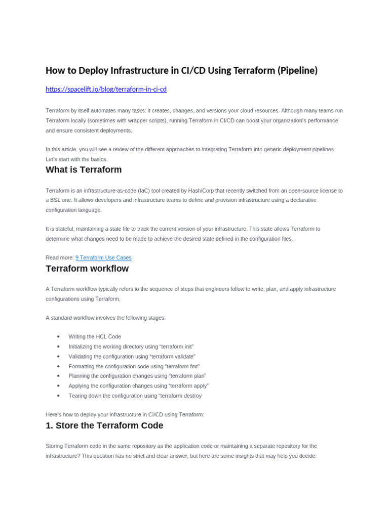 How To Deploy Infrastructure in CI CD Using Terraform | PDF | Software ...