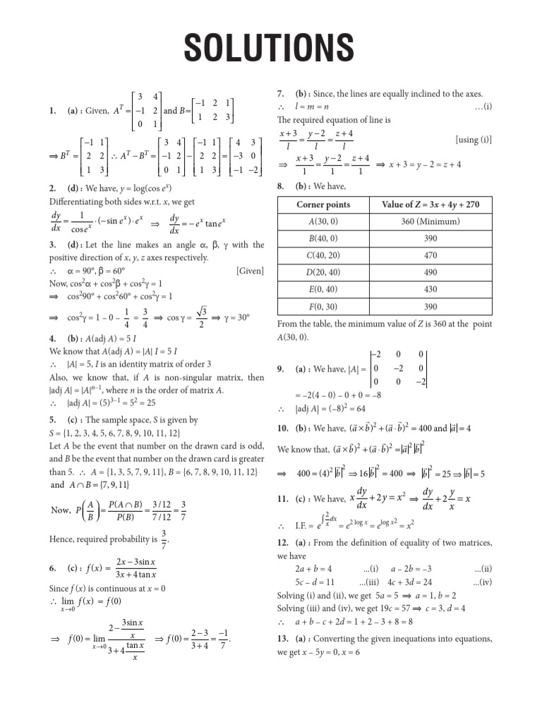 12 Maths Sample Solution | PDF | Mathematics | Mathematical Analysis