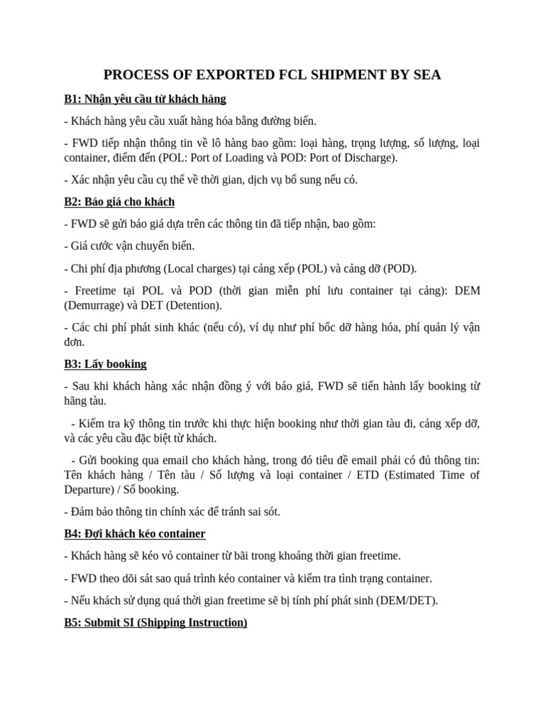 Process of Exported FCL Shipment by Sea | PDF